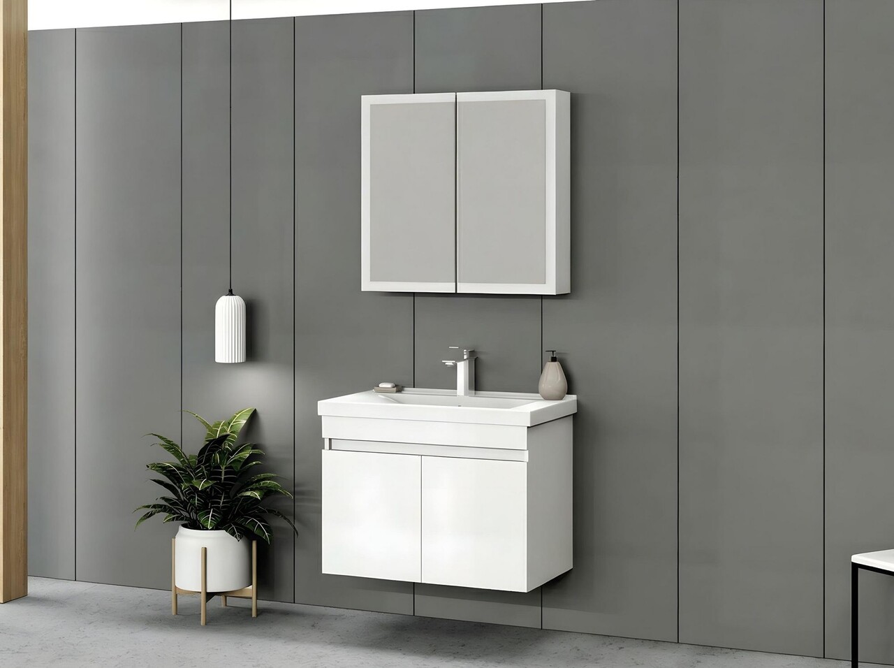 Set mobilier de baie (2 piese), Hanah Home, Foresta 80, Alb mat - view 3