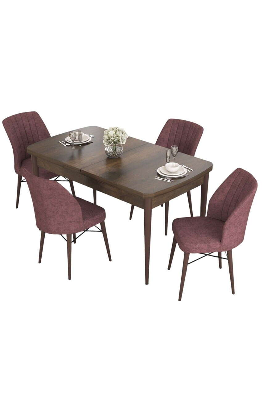 Set masa extensibila si scaune (5 piese), Hanah Home, Eva, Model baroc din lemn / Roz prăfuit — imaginea 2