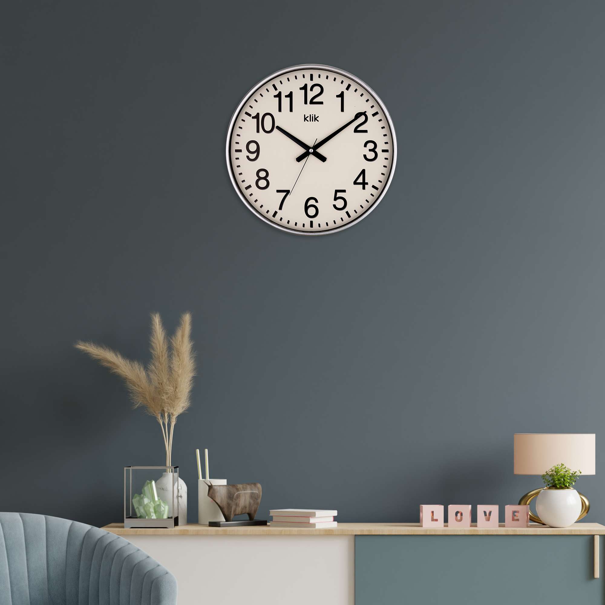 Ceas de perete decorativ, Simplex, 90% PLASTIC/10% STICLĂ, Dimensiune: 38 x 38 cm, Argintiu