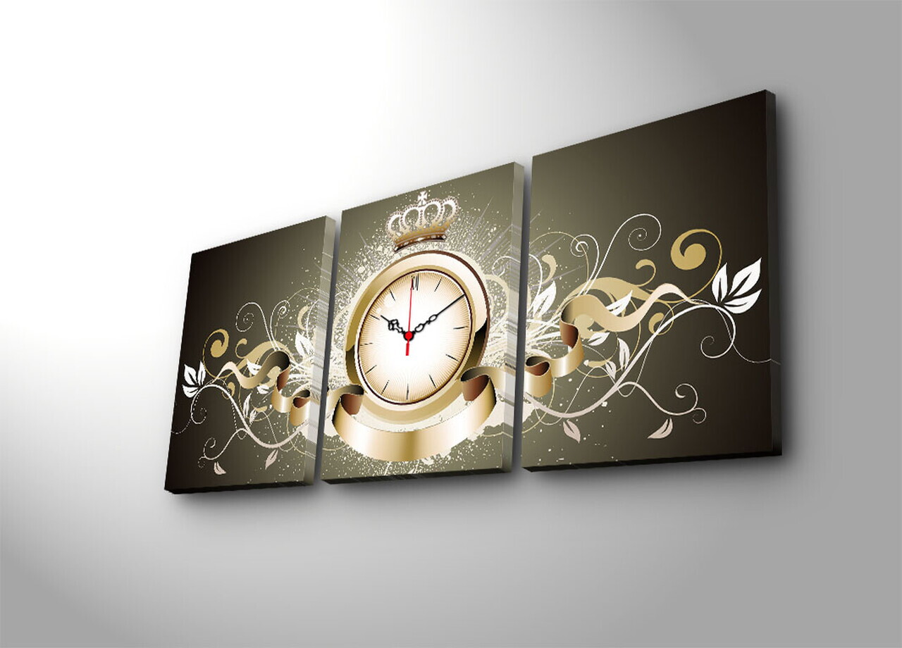 Ceas de perete, 3P3040CS-46, PÂNZĂ DIN PIELE ÎNTOARSĂ, 30 x 40 cm, 3 piese, Multicolor — imaginea 3