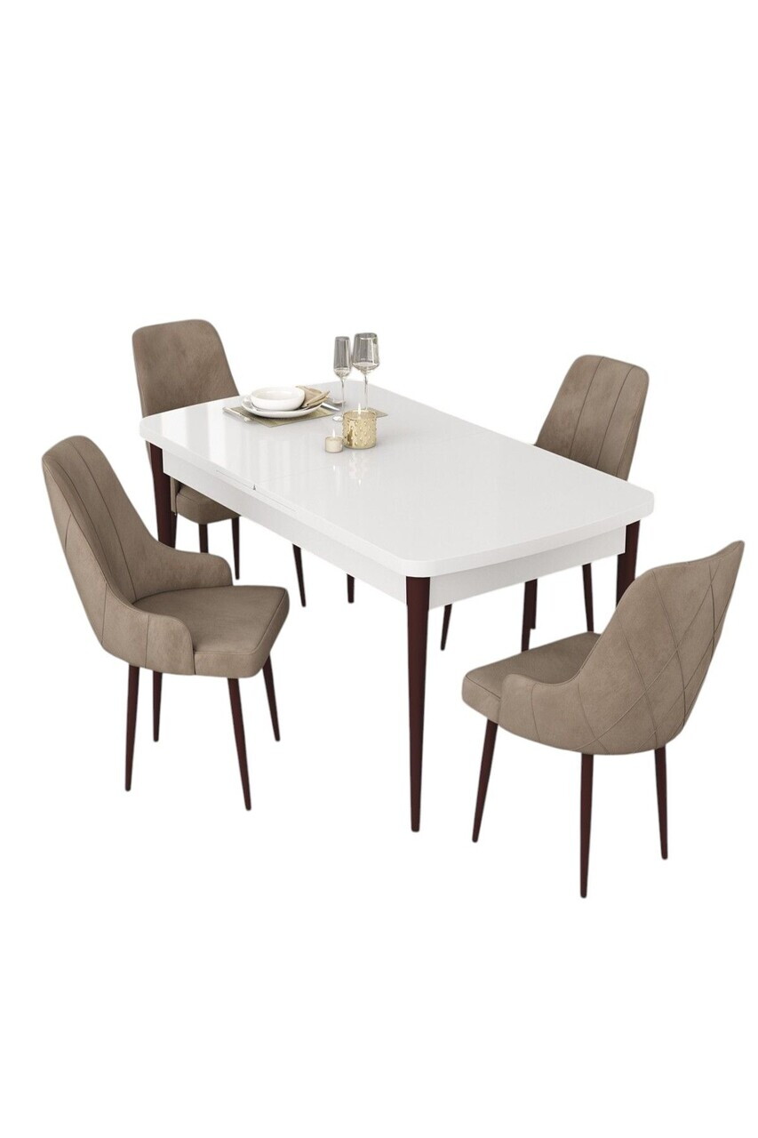 Set masa extensibila si scaune (5 piese), Hanah Home, Eta, Alb / Maro / Cappuccino — imaginea 2