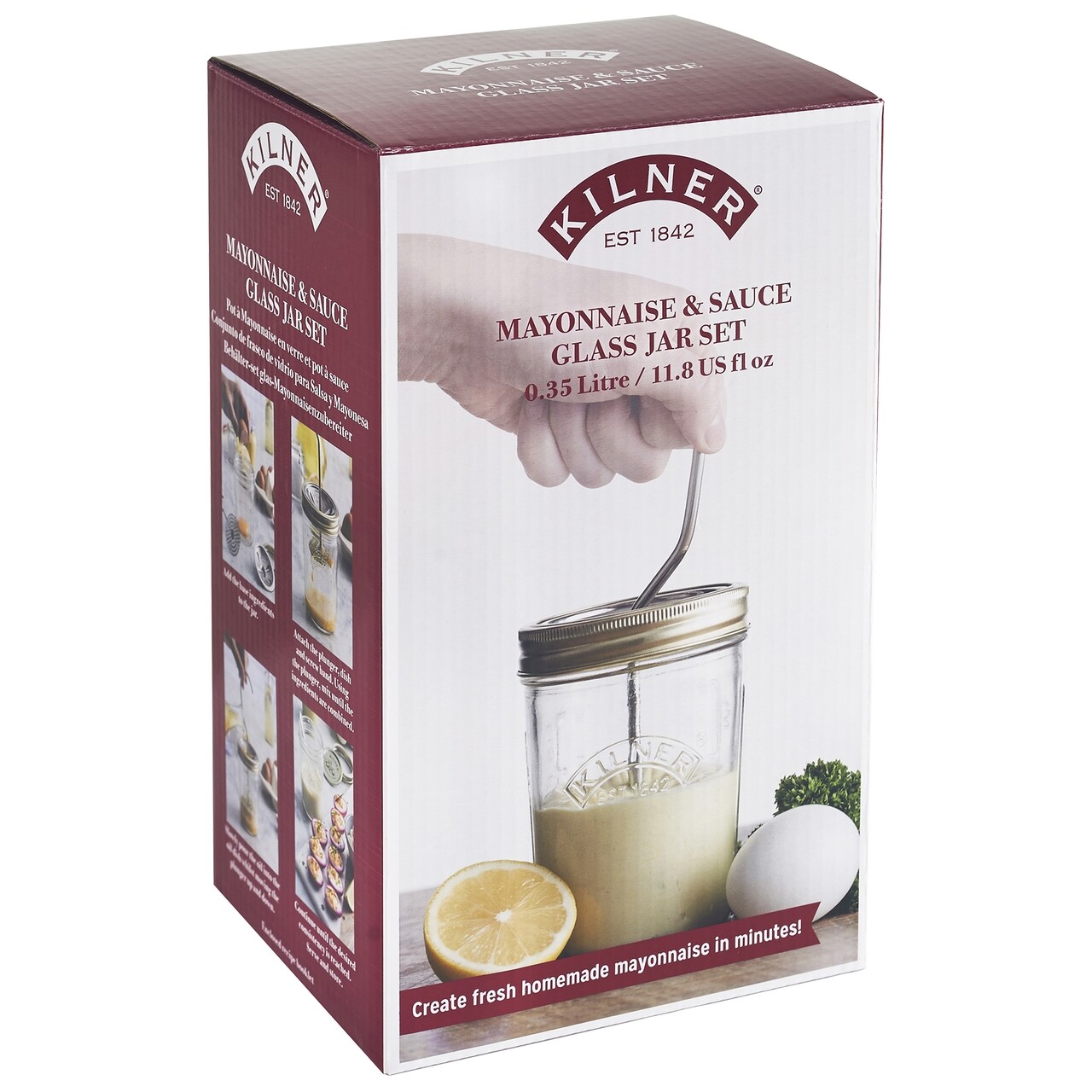 Recipient Preparare Maioneza, Kilner, Mora, 0.33 L, Sticla, Transparent