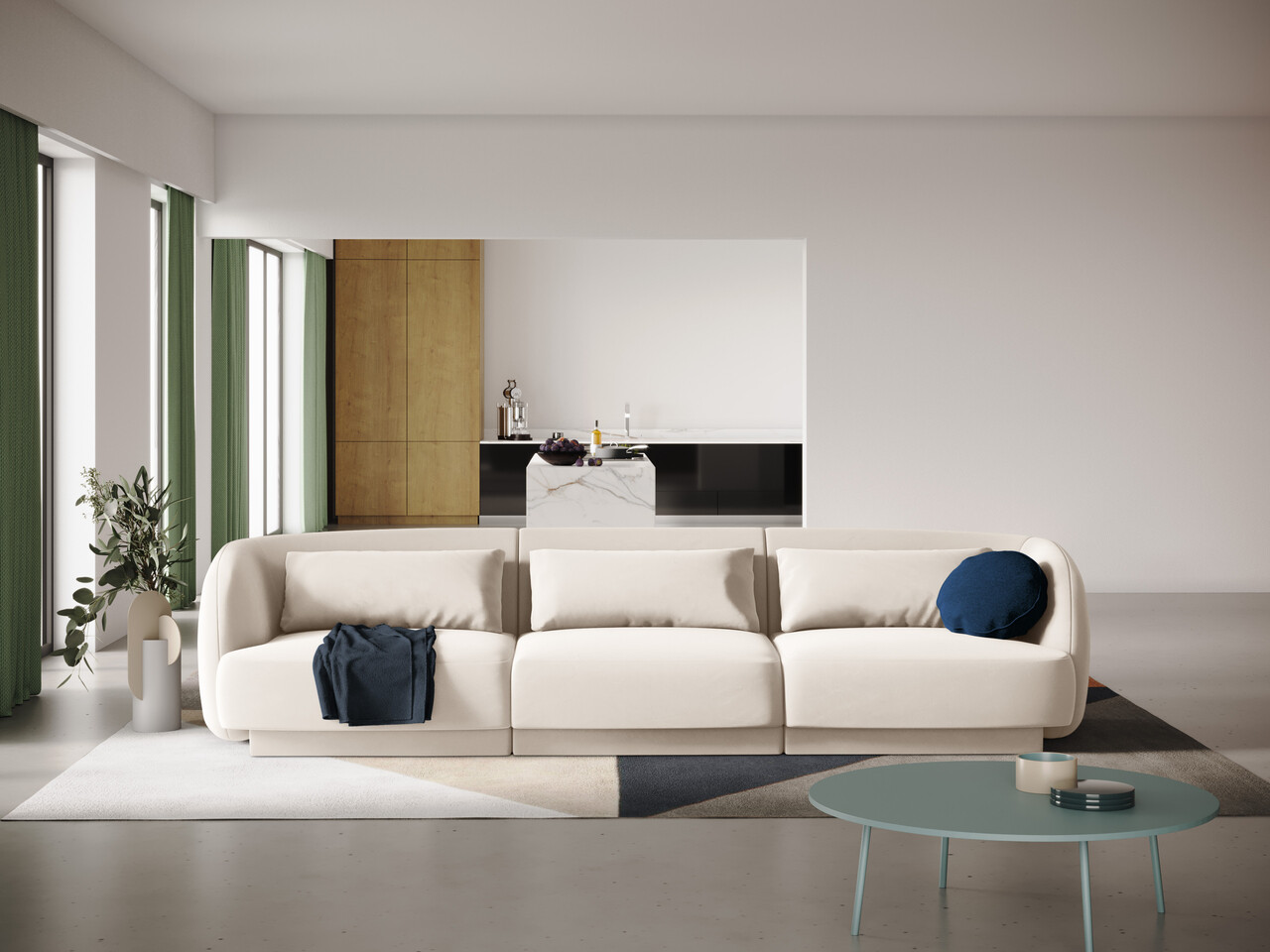 Canapea 3 locuri, Tulum, Cosmopolitan Design, 255x90x70 cm, catifea, bej deschis