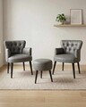 Set fotoliu cu aripioare și puf (3 piese), Atelier del Sofa, 281ELR1180, Gri