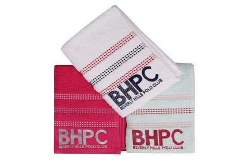 Set 3 prosoape de maini, Beverly Hills Polo Club, Botanik, 50×90 cm, 100% bumbac, menta/fucsia/alb Beverly Hills Polo Club