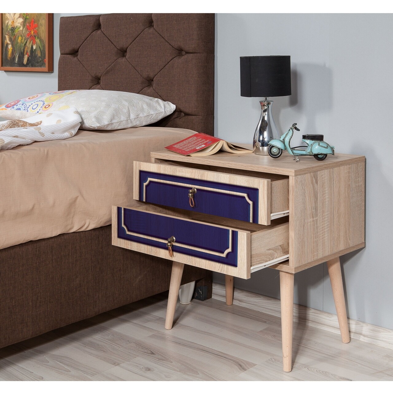 Noptiera cu 2 sertare Two 620, Vella, 60x40x61 cm, multicolor - 2 | YEO