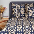 Lenjerie de pat King Size, Quevy, Homla, 3 piese, 200x220 cm, microfibra din poliester, albastru/bej