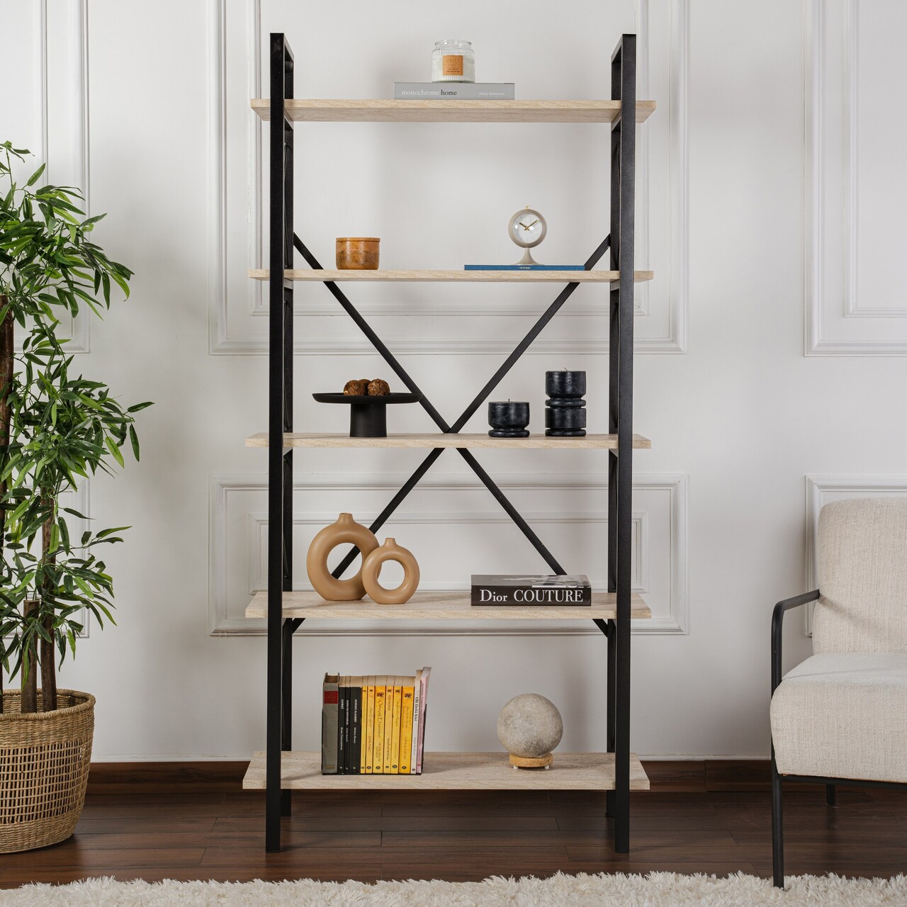 Corp biblioteca, Nordure, Elysian, Travertin / Negru - 1 | YEO