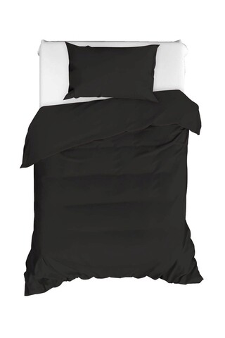 Set lenjerie de pat pentru o persoana 2 piese, Fresh Color - Black, EnLora Home, Bumbac Ranforce