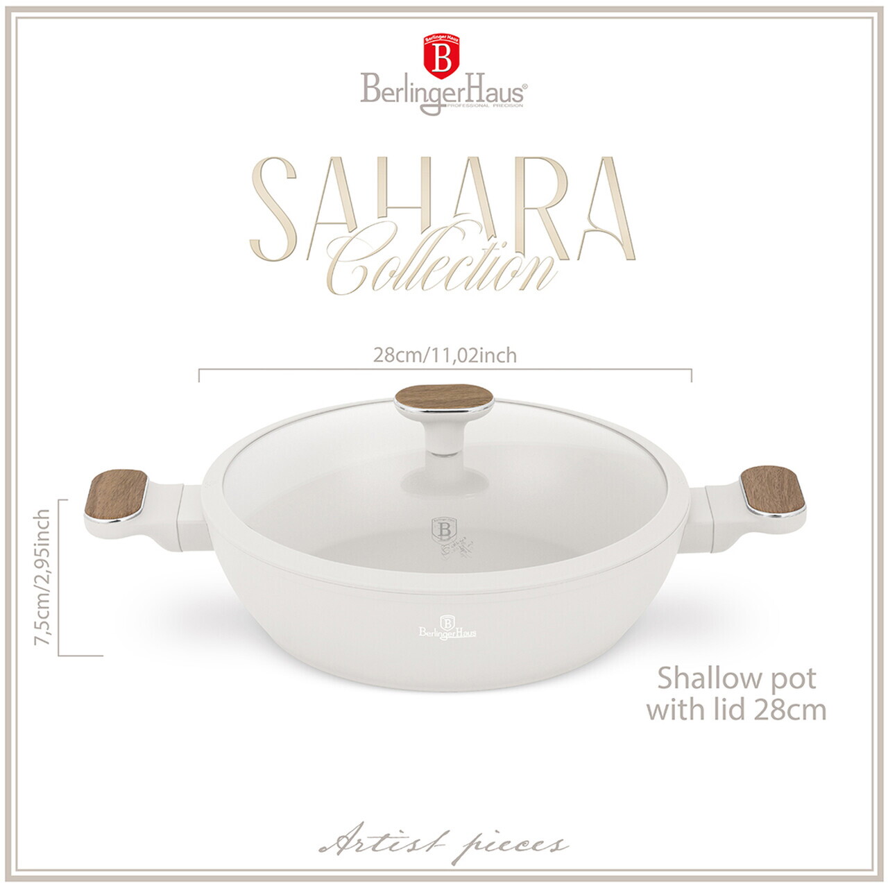 Oala cu capac Berlinger Haus, Sahara Nordic, 28 cm, 3.8 L, aluminiu forjat, crem mat/natur - imagine 9