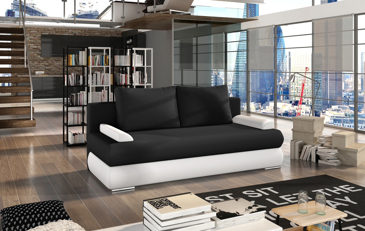 Canapea extensibila 3 locuri ELTAP, Milo, 213x95x90 cm, lemn/poliester, negru/alb