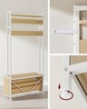 Cuier cu bancheta si pantofar Modern Design, Vasagle, 85x30x180 cm, PAL/otel, alb/natural