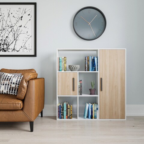 Corp biblioteca, zena home, ridge, 120x123.6x25 cm, pal, stejar alb
