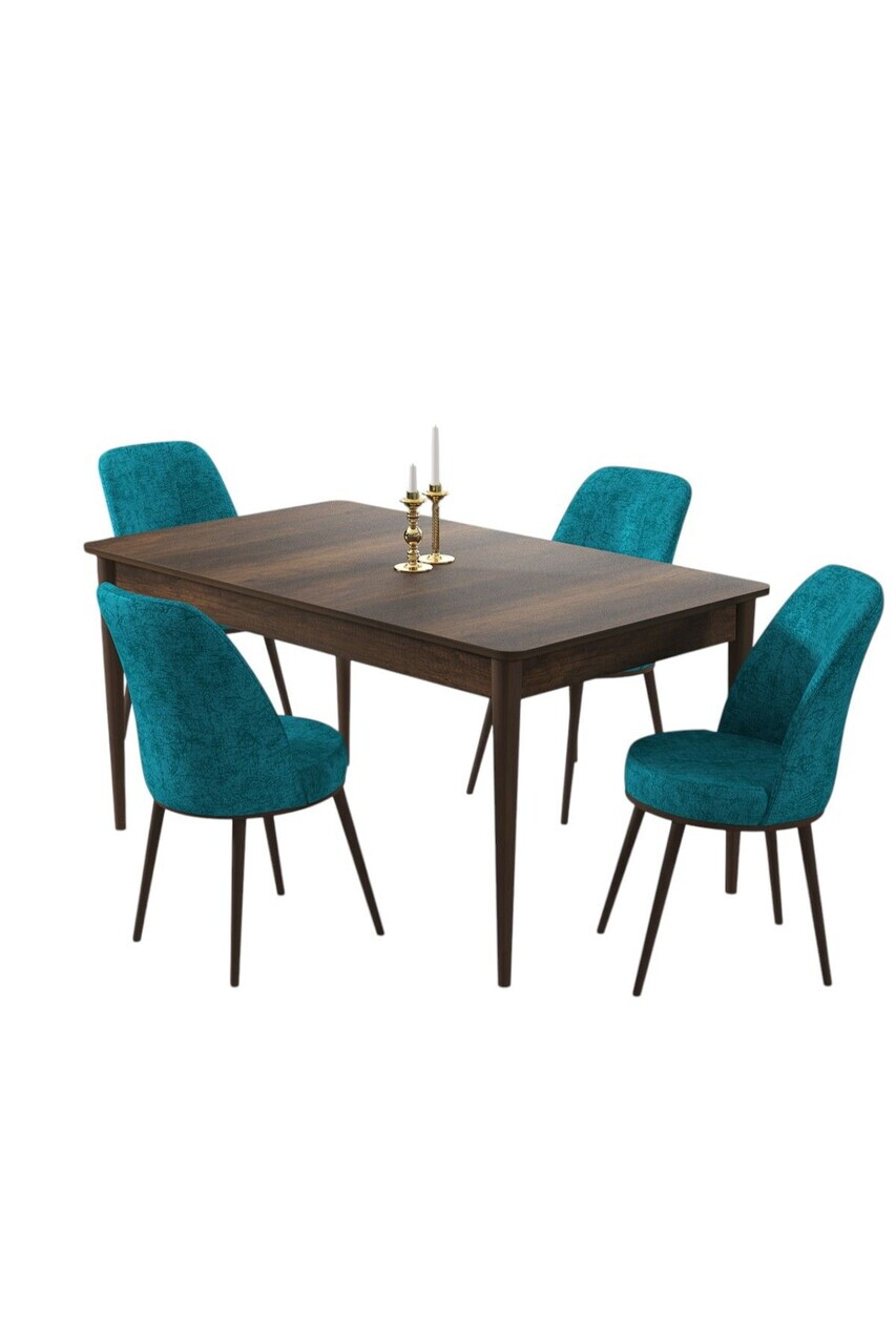 Set masa si scaune (5 piese), Hanah Home, Pir, Model baroc din lemn / turcoaz — imaginea 2