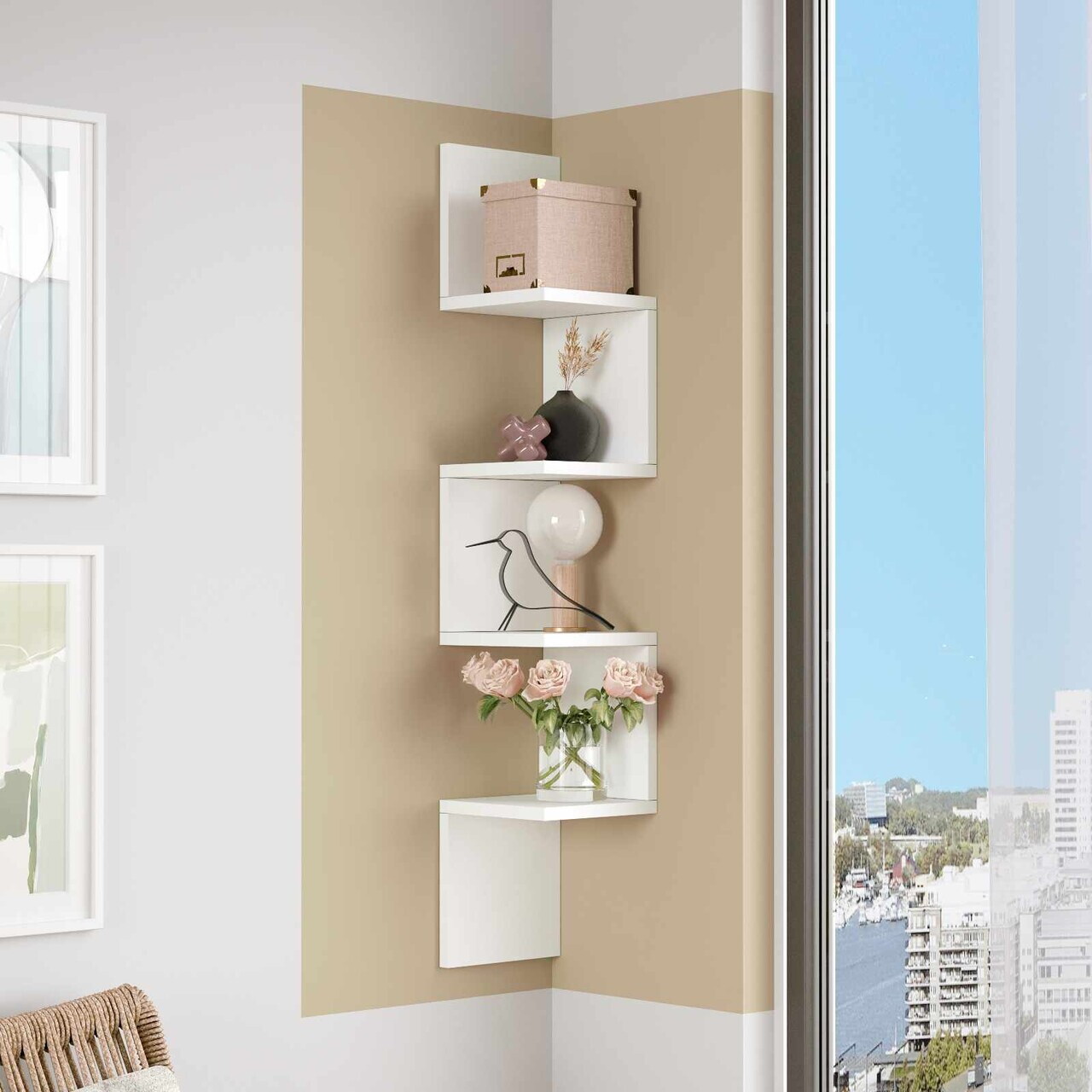 Raft de perete Hanah Home Wal9-W 22x117.2x22 cm PAL Alb