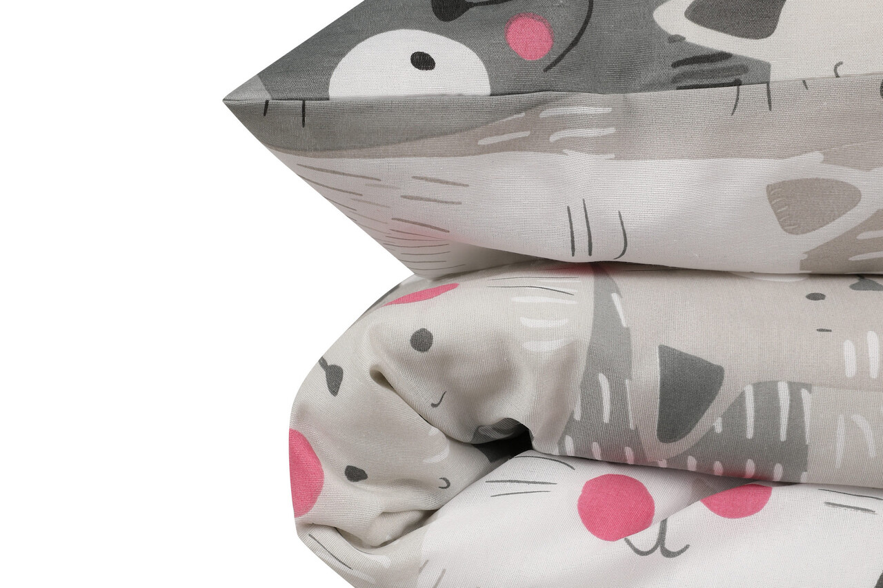 Lenjerie de pat pentru o persoana, Duvarda Kediler - Grey, EnLora Home, 65% bumbac/35% poliester