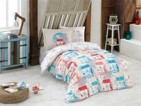 Lenjerie de pat pentru o persoana, 3 piese, 100% bumbac poplin, Hobby, Renata Cream, multicolora