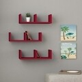 Set 3 rafturi pentru perete U-Model, Decortie, 50x20x14 cm, visiniu