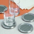 Set 4 suporturi de pahar Linea Coasters, iDesgin, Ø11.5 cm, inox, finisaj periat