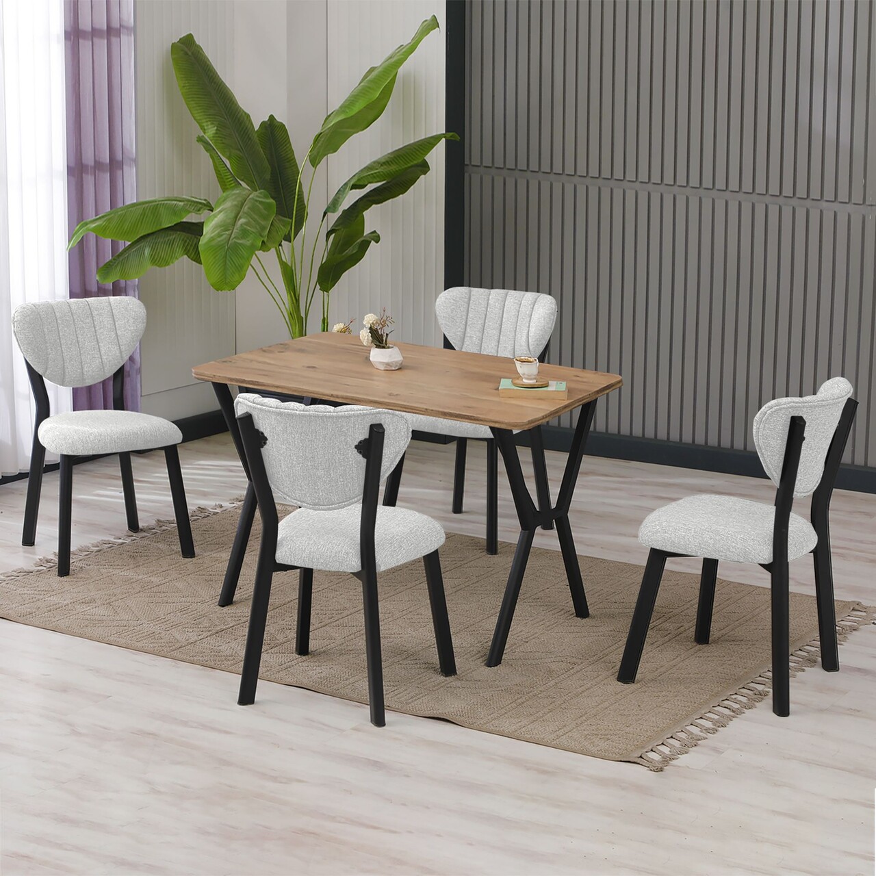 Set masa extensibila si scaune, Hanah Home, Elma, Crema/Nuca - view 2