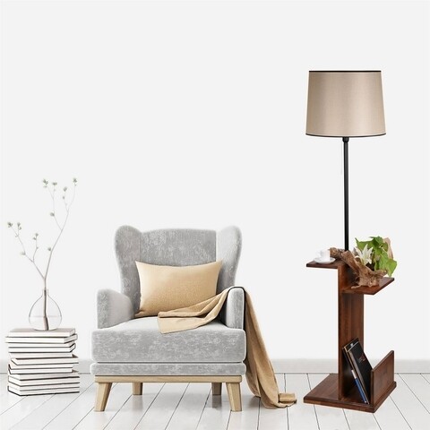 Lampadar cu rafturi, Luin, 8274-4, E27, 60 W, metal/lemn/textil Iluminat