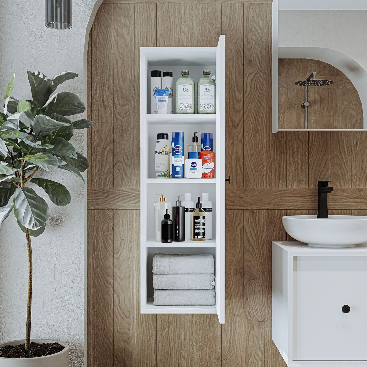 Dulap de baie, Hanah Home, 2204, 35x110x30 cm, MDF, Alb — imaginea 4