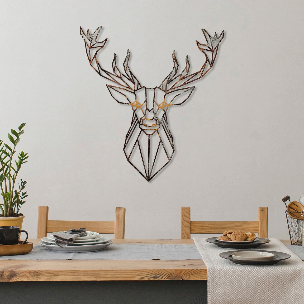 Decoratiune de perete, Deer, Metal, Latime: 60 cm / Inaltime: 65 cm, Multicolor - 2 | YEO