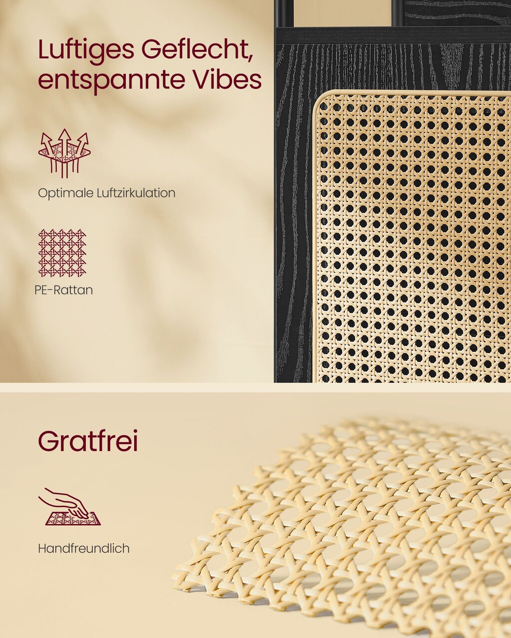 Corp biblioteca, Vasagle, Slim Rattan-Like, 40x30x174.7 cm, otel/PAL/ratan sintetic, negru mat