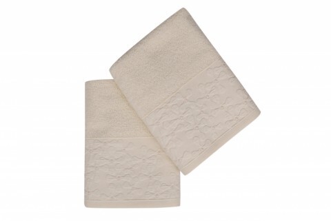 Set 2 prosoape de maini 50x90 cm, 100% bumbac, soft kiss, menekşe, crem