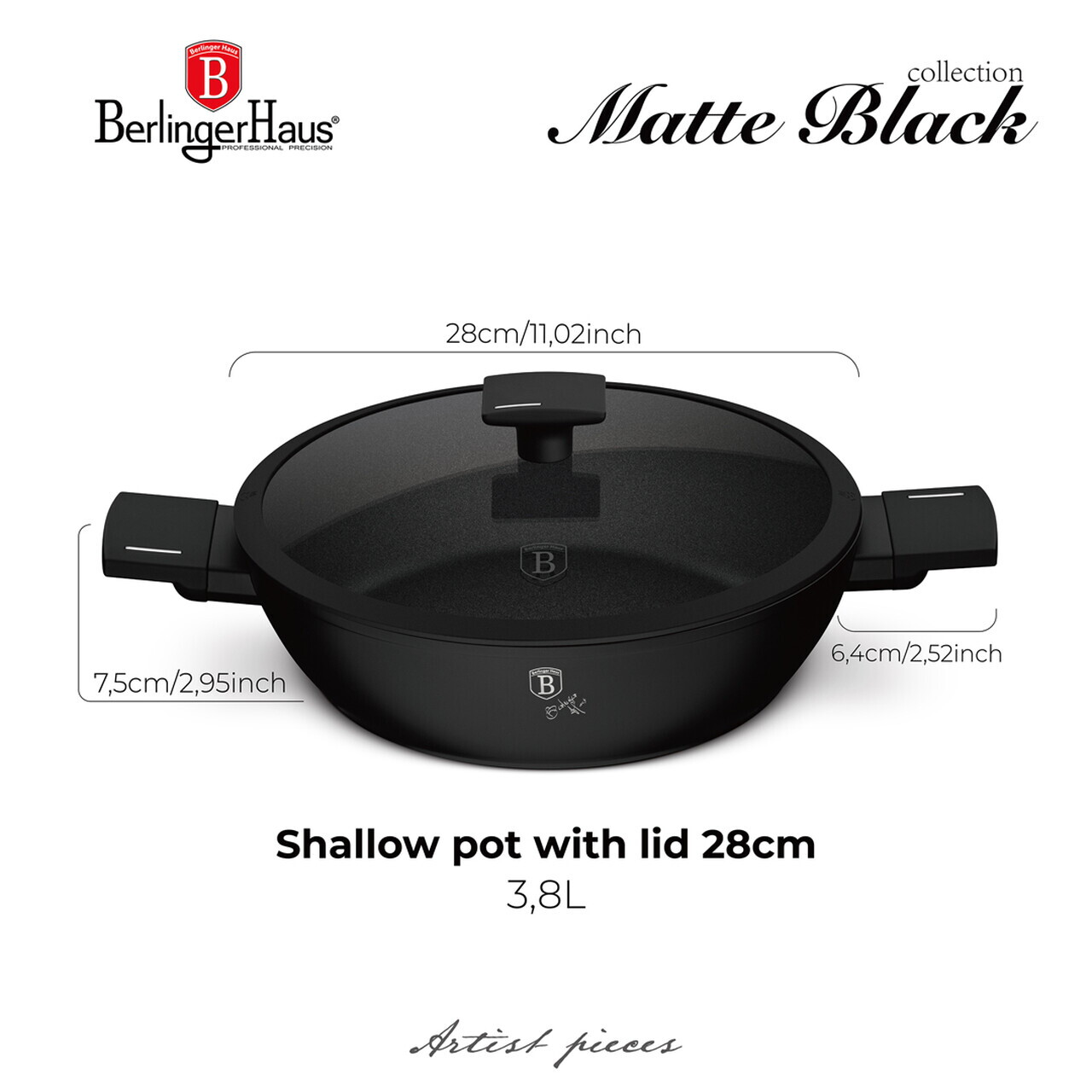 Oala cu capac Berlinger Haus, Matte Black, 28 cm, 3.8 L, aluminiu forjat, negru - imagine 9