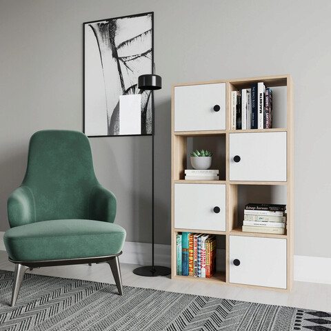 Corp biblioteca, retricy, tasso, 72x25x123.4 cm, pal, stejar / alb