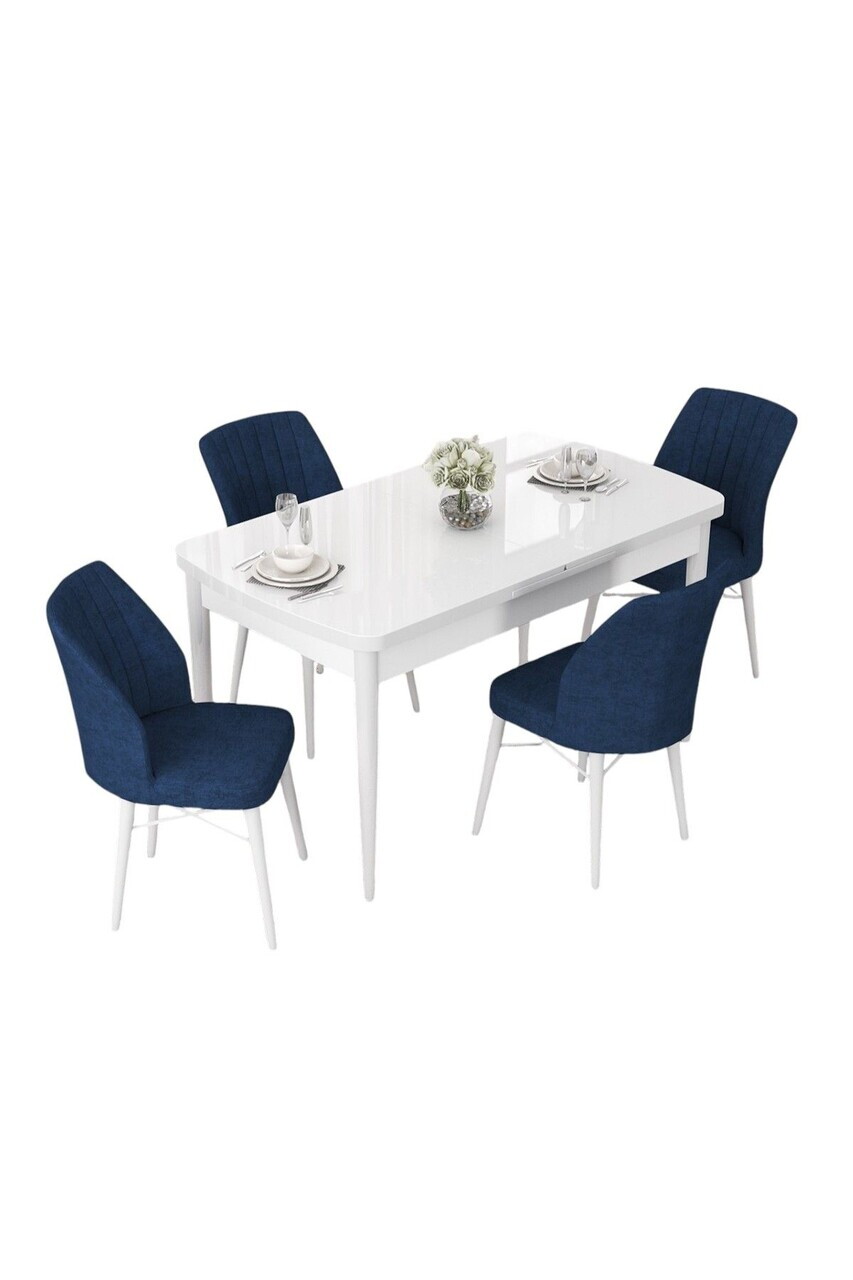 Set masa extensibila si scaune (5 piese), Hanah Home, Nef, Alb / Bleumarin — imaginea 2