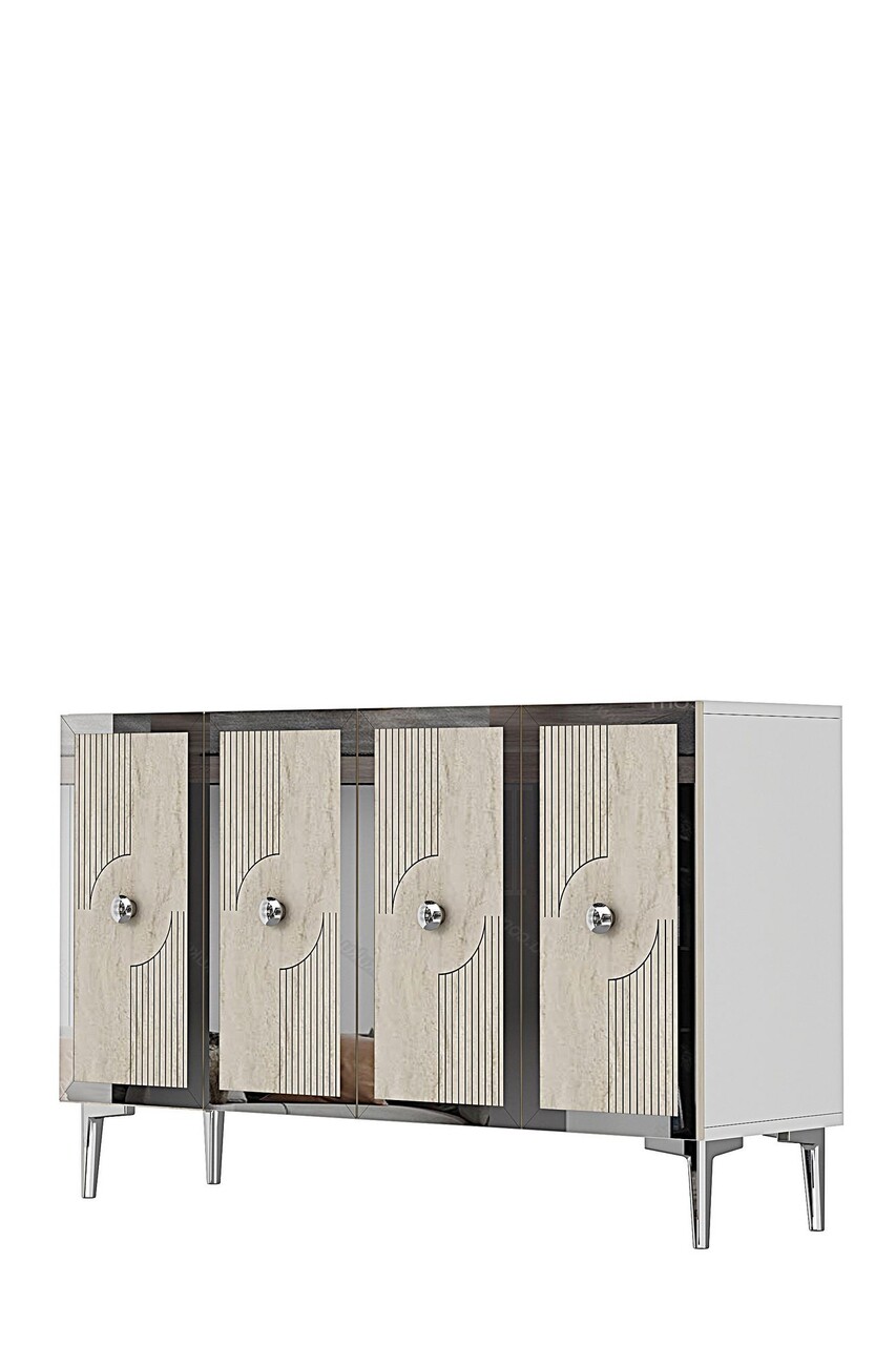 Consola, Hanah Home, Pega 120, 120x79x32 cm, White / Travertine / Silver - view 4