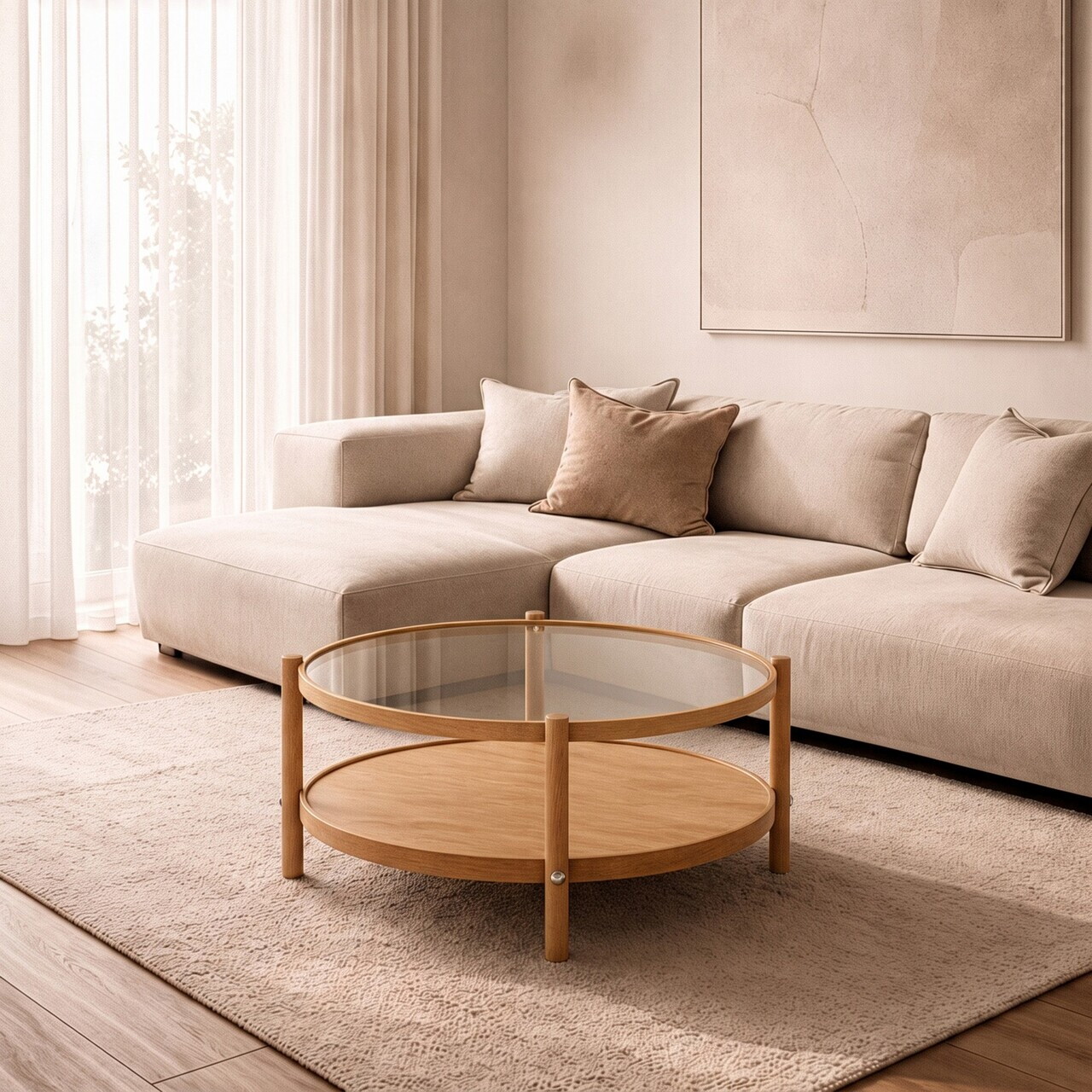 Masuta de cafea, Hanah Home, Monza 80, 80x48x80 cm, LEMN MASIV DE STEJAR, Stejar