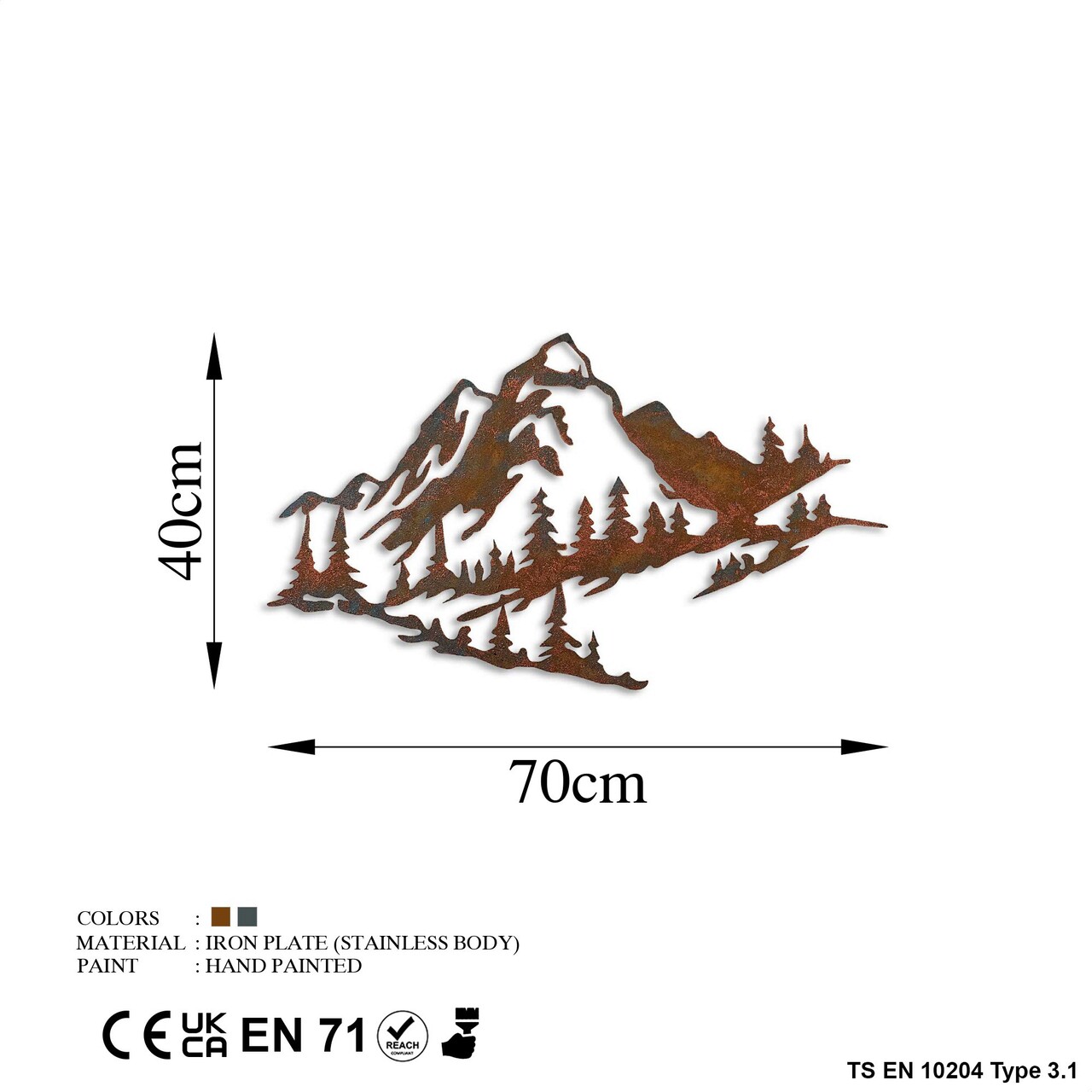 Decoratiune de perete, Mountain, Metal, 70 x 40 cm, Multicolor