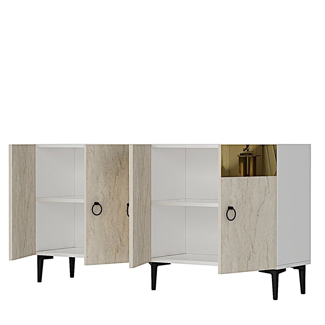 Consola, Hanah Home, Gama 150, 150x75x32 cm, PAL , White / Travertine / Gold - view 5