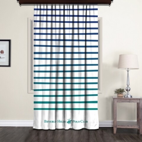 Draperie Beverly Hills Polo Club, Crt 06-1, 140x260, 100% poliester, alb/verde/albastru