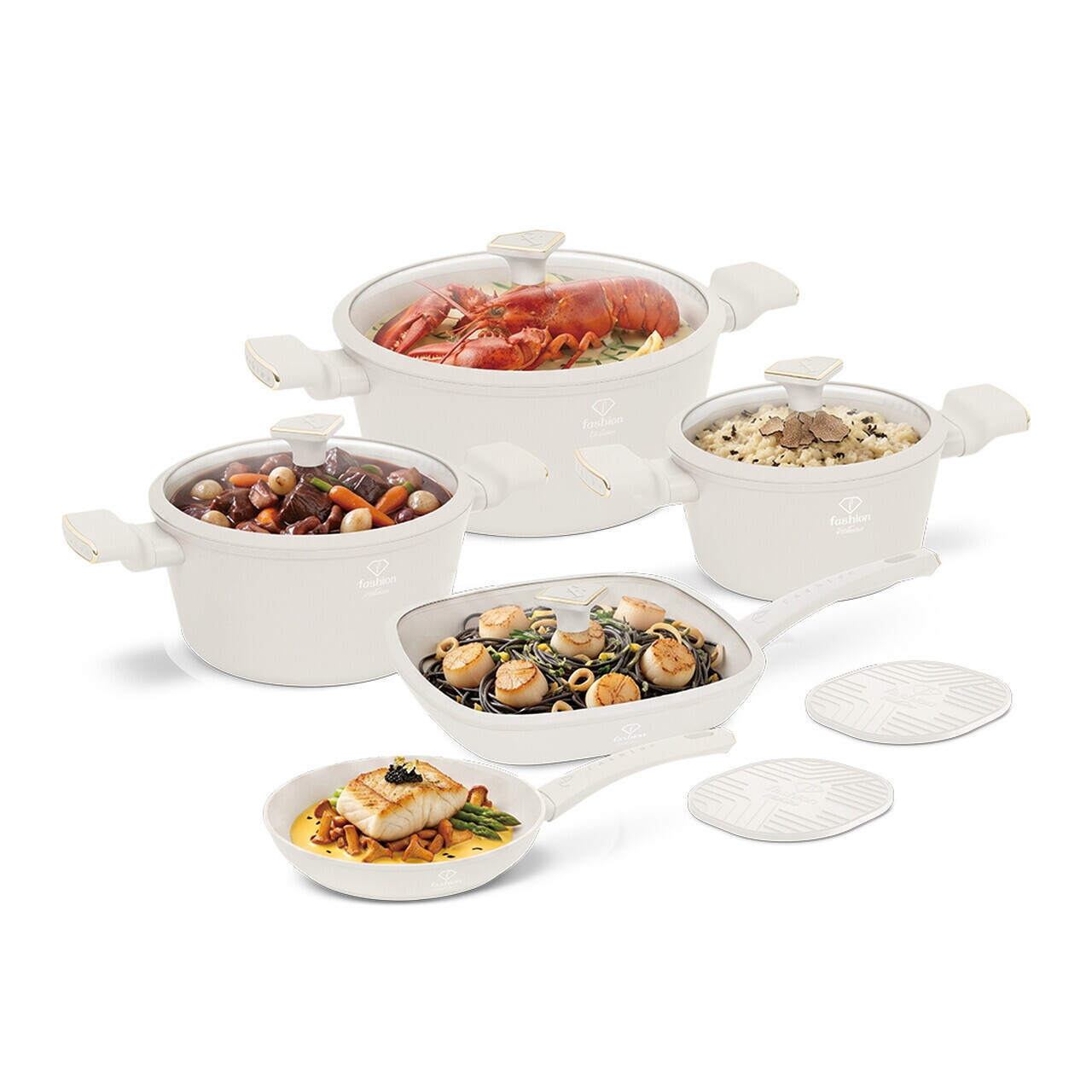 Set pentru gatit Fashion TV, Sahara, 11 piese, aluminiu forjat, crem - view 4
