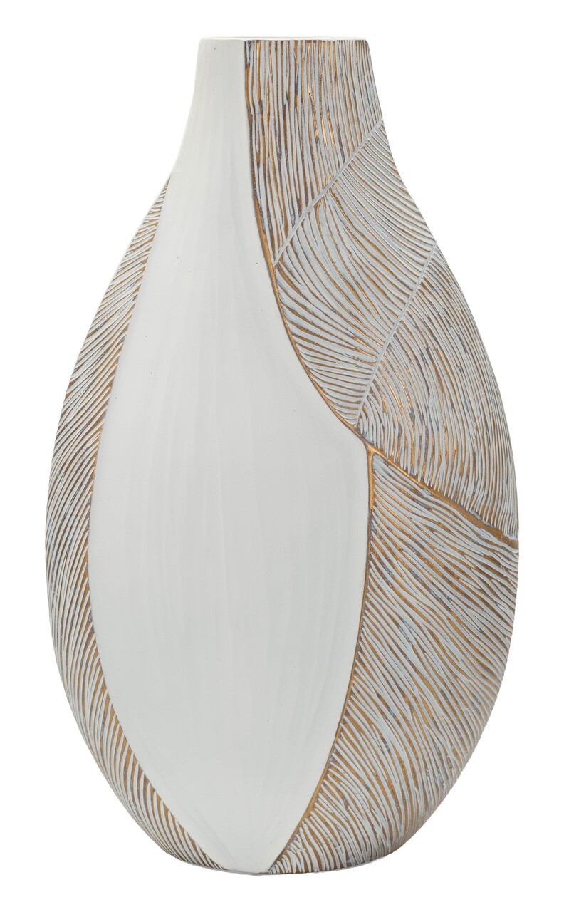 Vaza decorativa, Mauro Ferretti, Ho Chi Minh, 29.5x13.5x50 cm, polirasina, alb decolorat - imagine 5