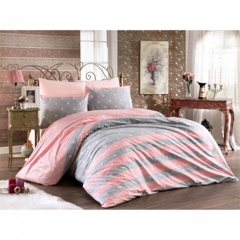 Lenjerie de pat double Ranforce Jeunesse Rose Bedora, 100% bumbac, 4 piese