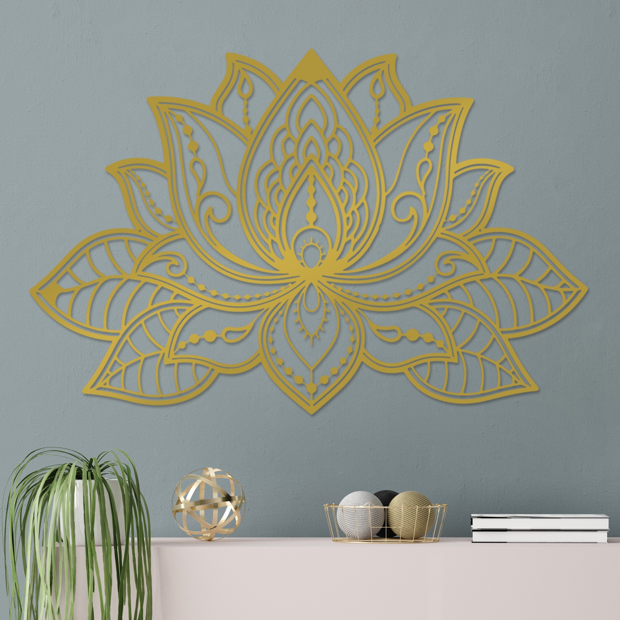 Decoratiune de perete, Lotussa-2, Metal, (Grosime: 1,5 mm), Auriu