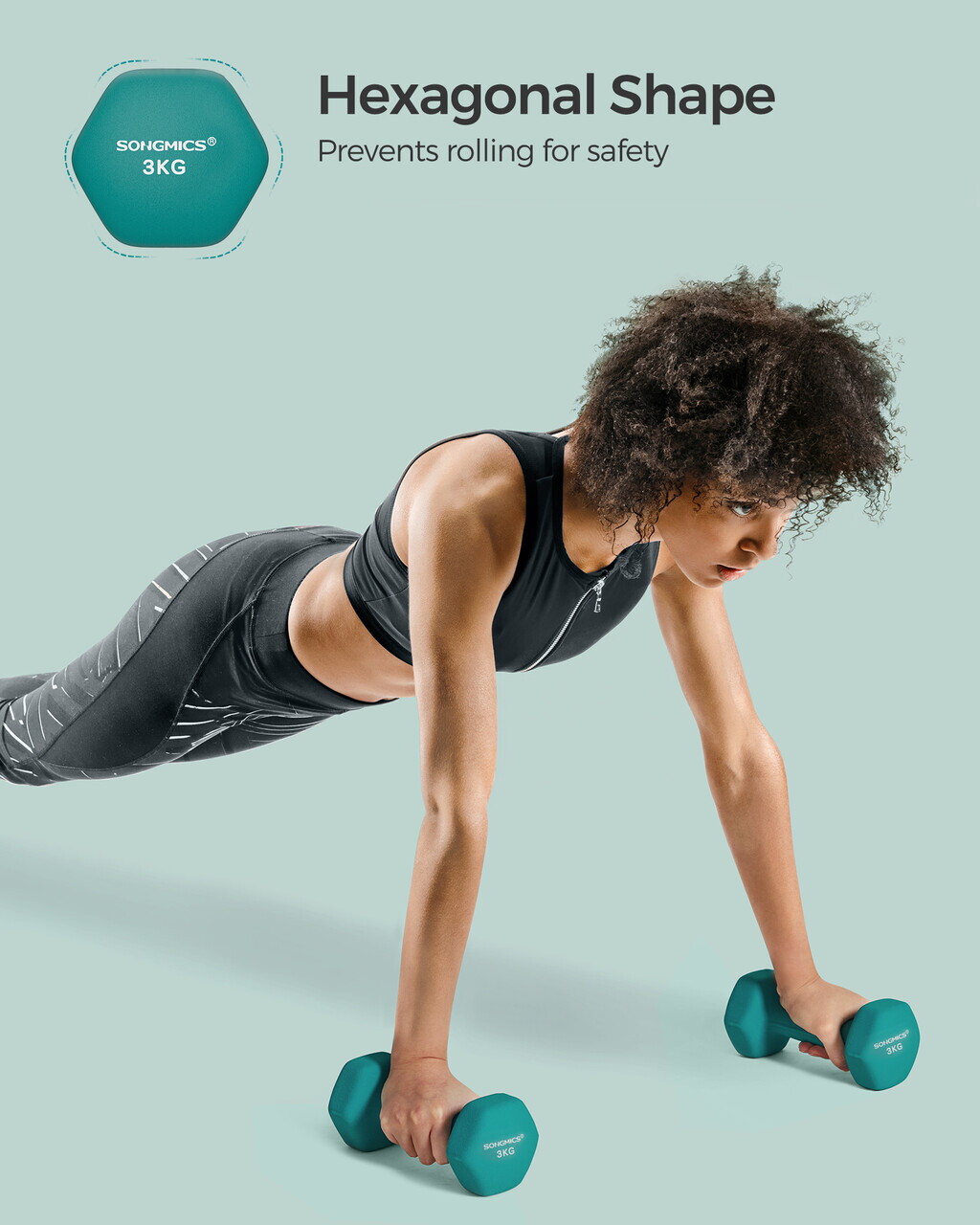 Set gantere 2 x 3 kg, Songmics, neopren, teal - imagine 3