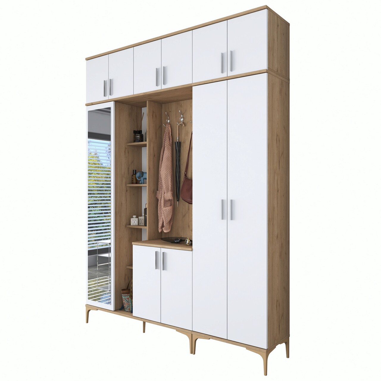 Cuier de perete, Rani, EA128, 180x240x37.5 cm, PAL, Nuc/Alb