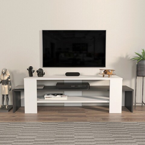 Comoda tv, zena home, lenora, 150x45x35 cm, pal, alb / antracit