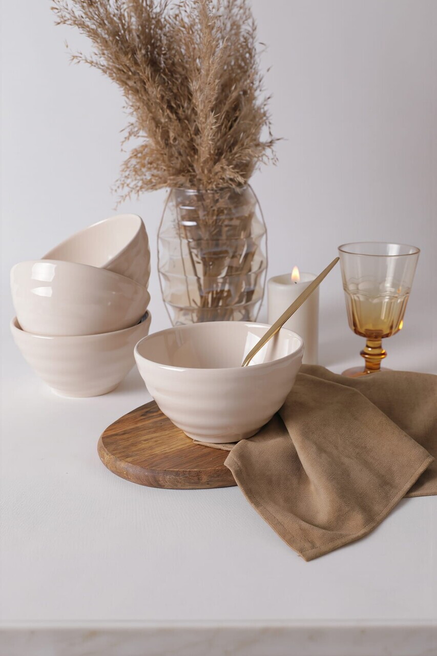 Set boluri, Hermia, 275KRM2686, Dimensiune: 14 cm / 650 ml (4 bucăți), Crem — imaginea 5