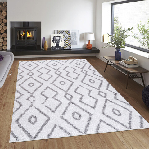 Covor, puffy 7754 , 200x290 cm, poliester, alb / gri