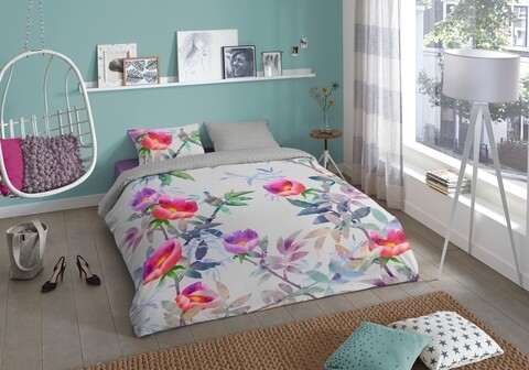 Lenjerie de pat pentru doua persoane, good morning suzy, 100% bumbac, 3 piese, multicolora
