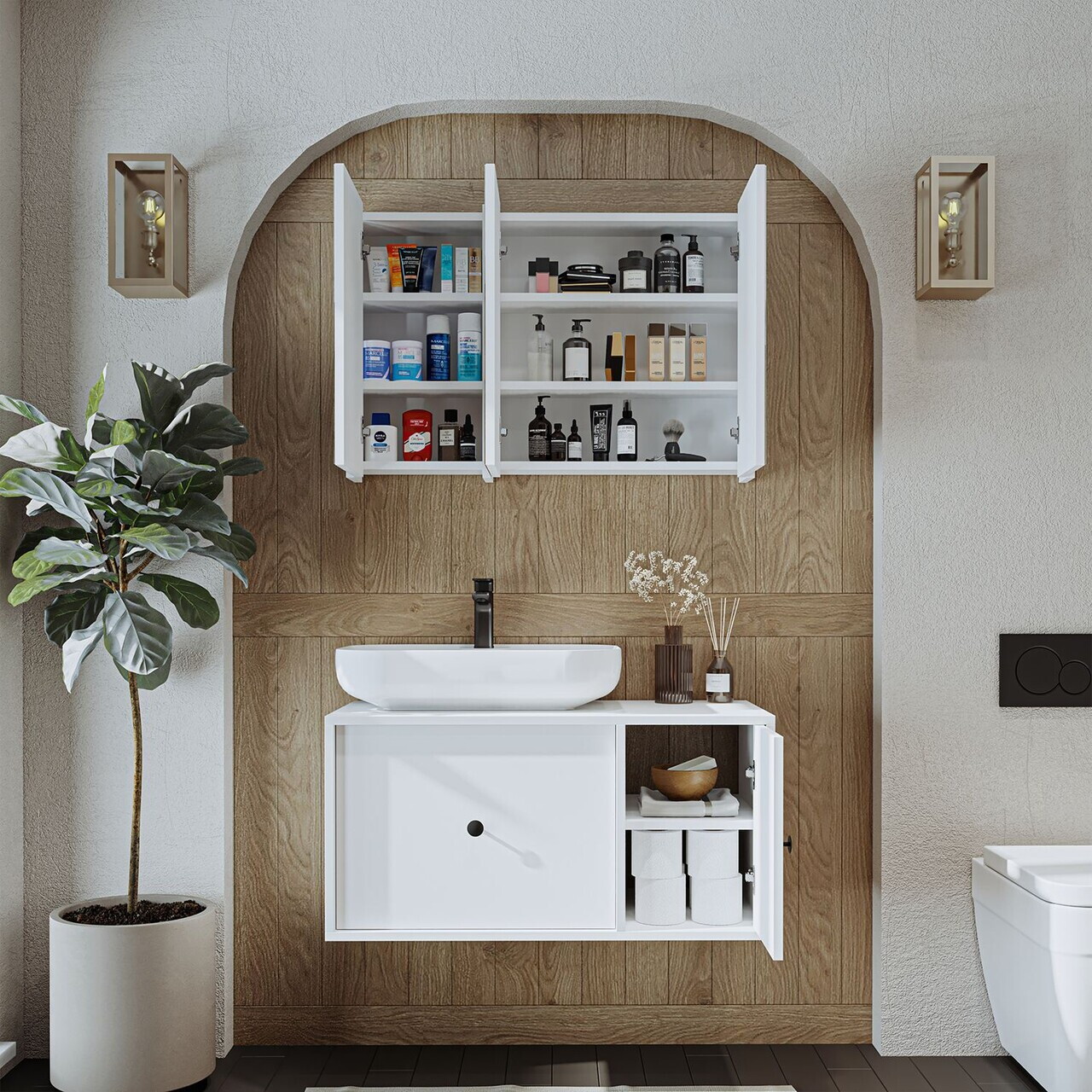 Set Dulap de Baie cu Chiuvetă și Oglindă (2 Piese), Hanah Home, 2566, MDF, Alb — imaginea 4