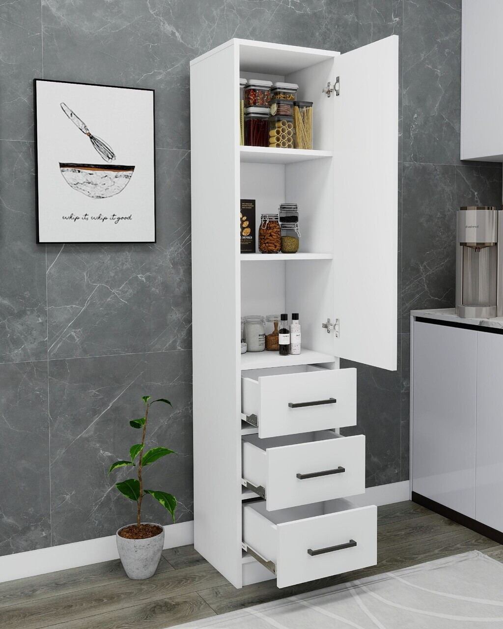 Dulap multifunctional, Hanah Home, Modera, 40x181.8x40 cm, PAL, Alb — imaginea 3