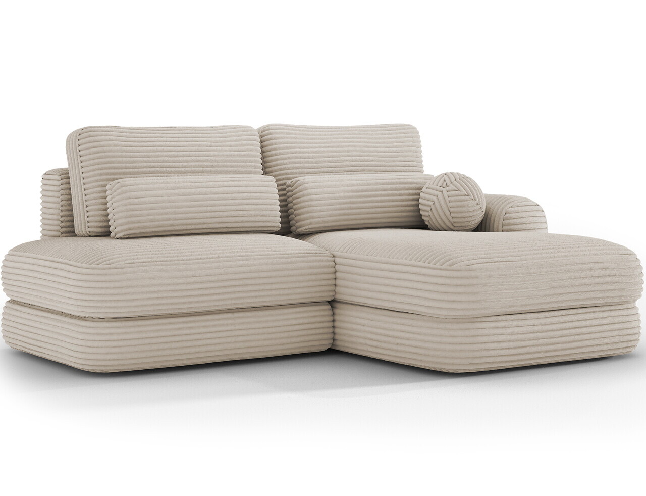 Coltar extensibil dreapta 3 locuri ELTAP, Ripeli, 217x175x96 cm, lemn/catifea din poliester, bej deschis — imaginea 5